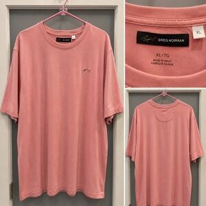 Greg Norman Shark Logo T-Shirt Men's XL Pink Crew Neck Short Sleeve Cotton Tee